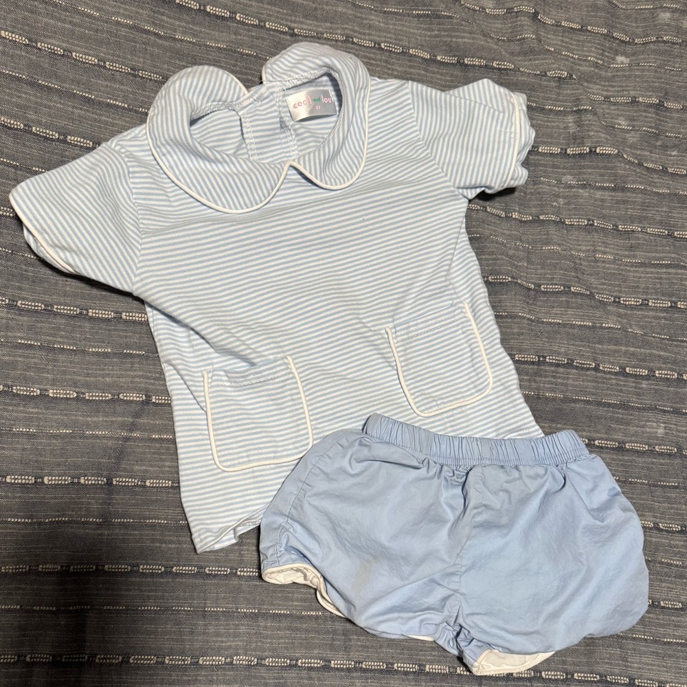 Cecil and Lou Blue Striped Toddler Set